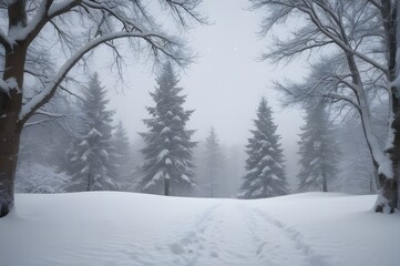 Fototapeta premium Winter Wonderland: Serene Snow-Covered Forest Path
