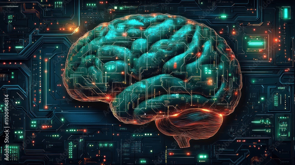 Poster digital brain circuitry technological representation