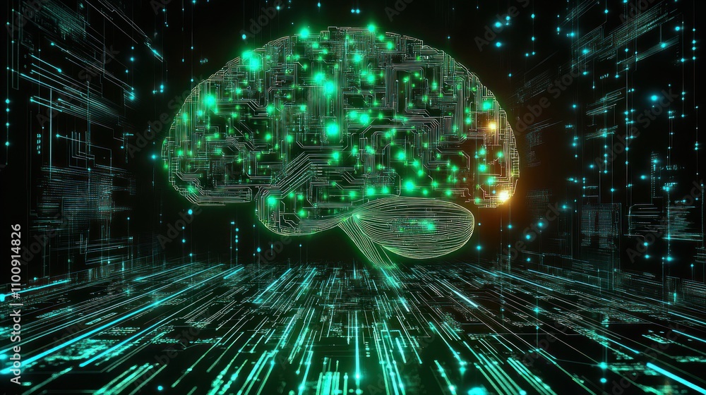 Aufkleber digital brain circuitry illuminated in cyber space