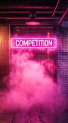Naklejka premium Neon Competition Sign: A vibrant neon sign spelling 
