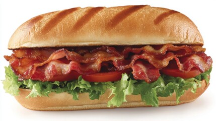 Delicious Crispy Bacon Sandwich with Fresh Lettuce and Tomato on a Soft Hoagie Roll, Perfect for Lunch or Snack Time Enjoyment