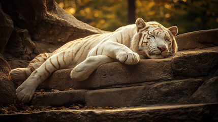 white tiger resting on the ground
