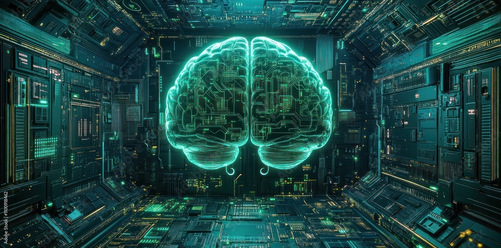 Aufkleber digital brain within futuristic circuitry system