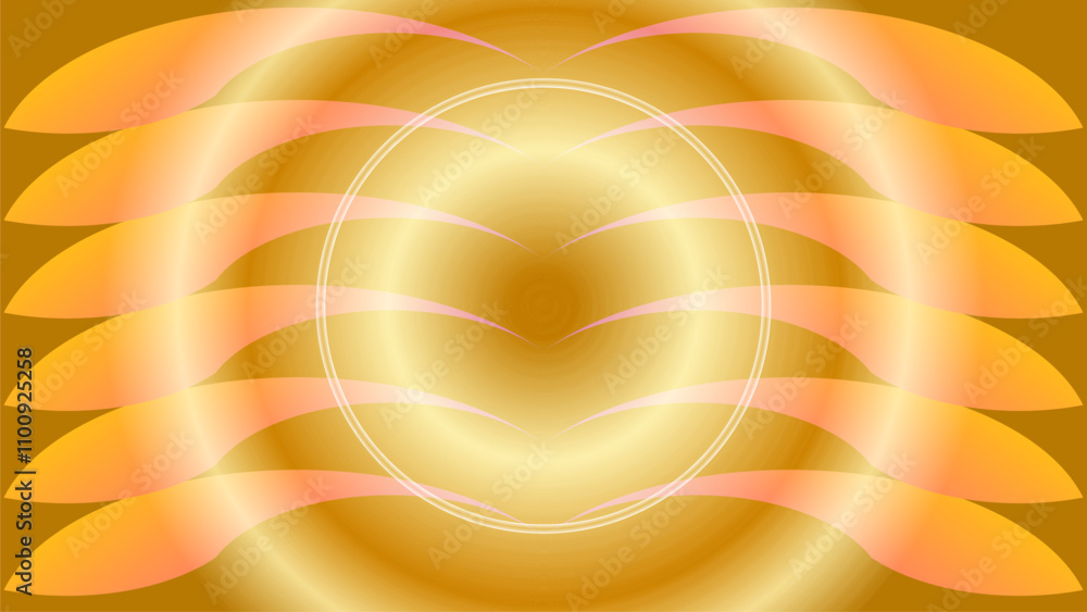 Poster abstract glossy golden background with abstract leaves of object and radial look