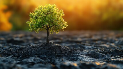 A tree sprouts next to a graphic demonstrating the importance of carbon dioxide reduction for the environment.