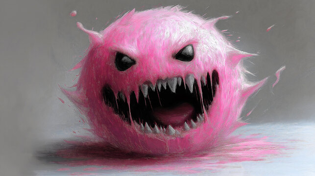 Scary Emoji: Cute and Scary Pink Monster Ball with Teeth &ndash; Fantasy Creature Concept