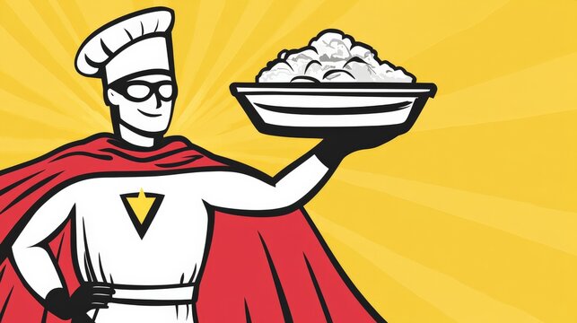 Whimsical Superhero Serving Delicious Meals