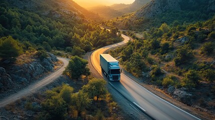 A truck navigates a winding road, demonstrating the transport of clean energy solutions.