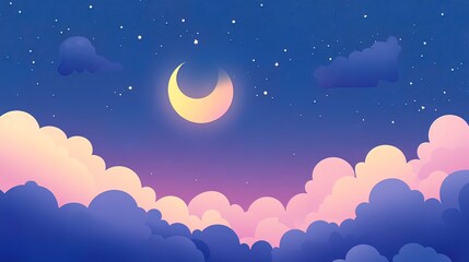 Night Sky with Crescent Moon and Clouds