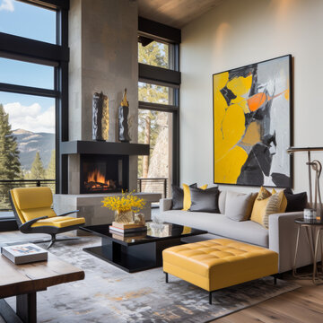OUTIQUE HOTEL living dining fusion style between cottage and nordic, yellow accents, kelly hoppen style 