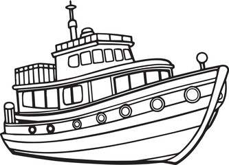 Obraz premium Black line art of a big ship for kids coloring book coloring page doodle art in white background