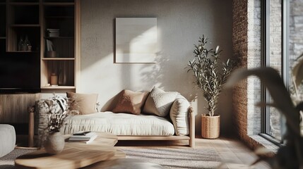Home mockup, farmhouse living room interior background