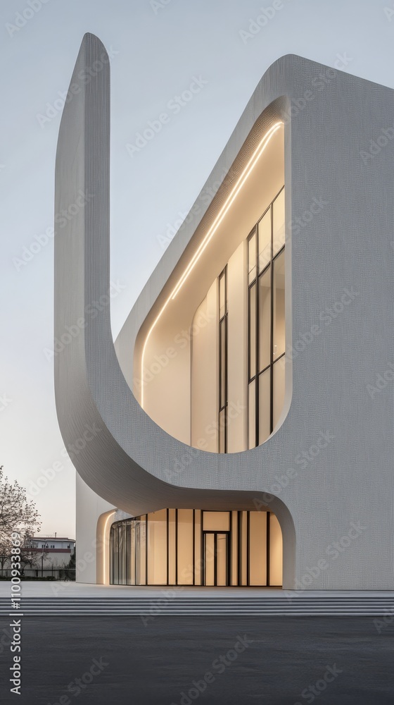 Poster modern architecture: sleek, curved lines and a minimalist design create a striking silhouette of thi