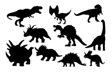 Obraz premium dinosaur T-rex brotosaurus stegosaurus silhouette bundles clipart