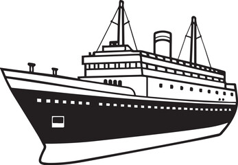 Fototapeta premium Black line art of a big ship for kids coloring book coloring page doodle art in white background
