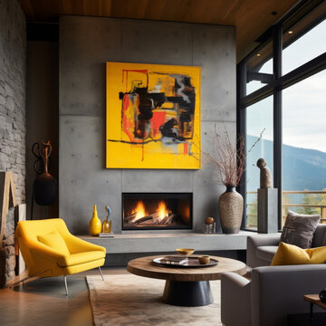 OUTIQUE HOTEL living dining fusion style between cottage and nordic, yellow accents, kelly hoppen style 