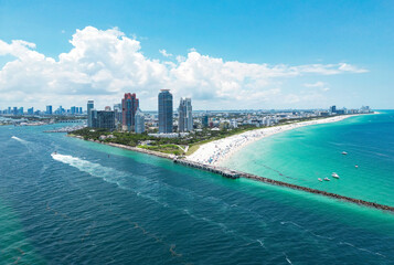 Miami beach, ocean drive summer cityscape. Miami Beach, South Beach, Florida, USA. Coastline,...
