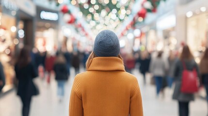 Busy indoor crowd of people shopping during the holiday season at a retail store with festive signs and crowded checkout lines  Concept of consumer activity retail discounts