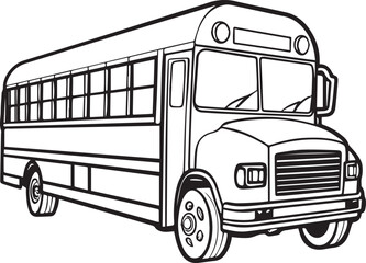 Black line a school bus  for kids coloring drawing book in white background
