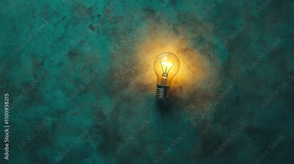 Aufkleber softly glowing illuminated bulb against textured blue and green background creating a serene atmosph