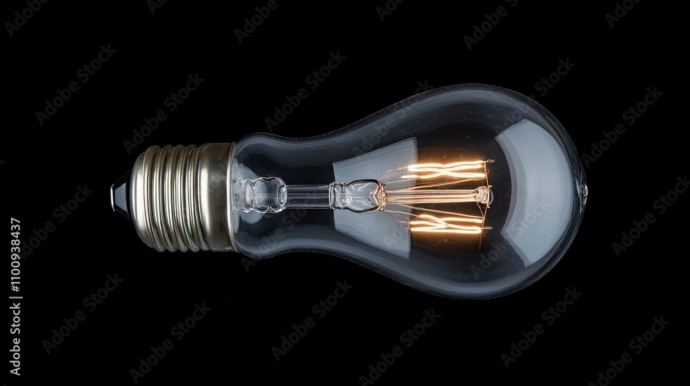 Poster bright vintage light bulb with exposed filament illuminating dark background for retro and industria