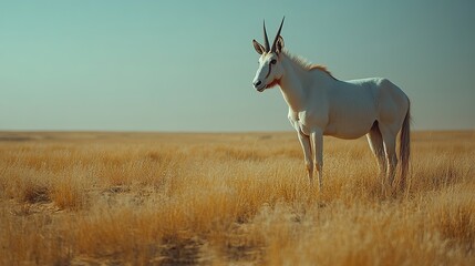 Obraz premium A wild oryx stands proudly in the arid desert, embodying the resilience of nature.