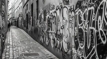 Naklejka premium Exploring the Artistic Expression of Black and White Graffiti, Unveiling Its Bold and Contrasting Visual Impact.