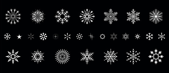 Snowflakes icon collection. Graphic modern black and white ornament.