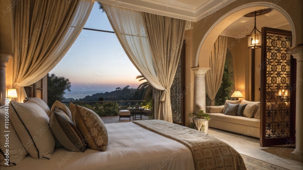 Aufkleber luxurious drapes pulled back slightly allow a glimpse of the twilight outside filtering in just enou