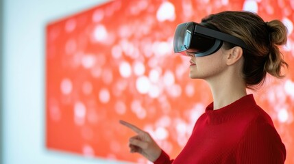 Female Creative Technologist Showcasing Cutting Edge Augmented Reality Project in Futuristic Digital Workspace Environment