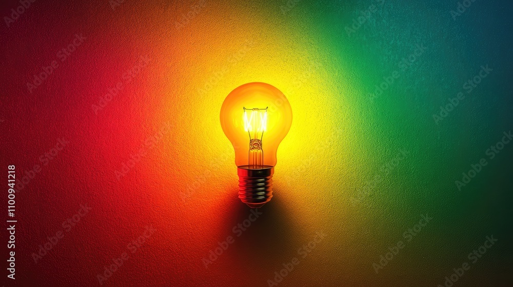 Poster colorful light bulb illuminating a textured wall with vibrant rainbow hues creating a captivating an