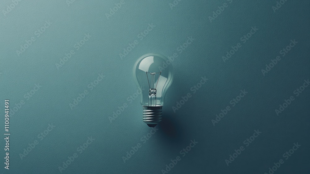 Poster minimalist close-up of a clear light bulb on a soft green background showcasing simple elegance and 