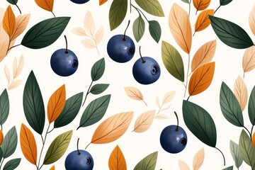 A sleek design of a blueberry silhouette in deep navy, paired with abstract leaves in soft green tones