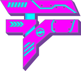 Cyberpunk Y2K Style Letter Alphabet Vector Element F