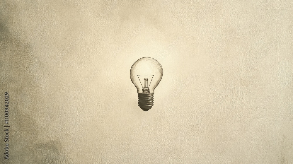 Poster simple and elegant light bulb on soft textured background ideal for illustrating ideas of innovation