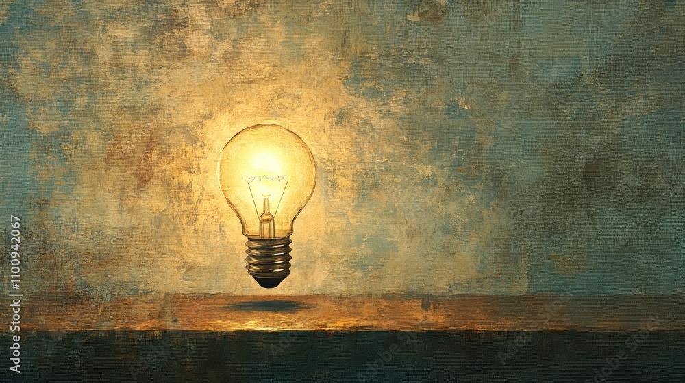 Poster floating light bulb against a soft textured background creating a warm atmosphere and symbolizing cr