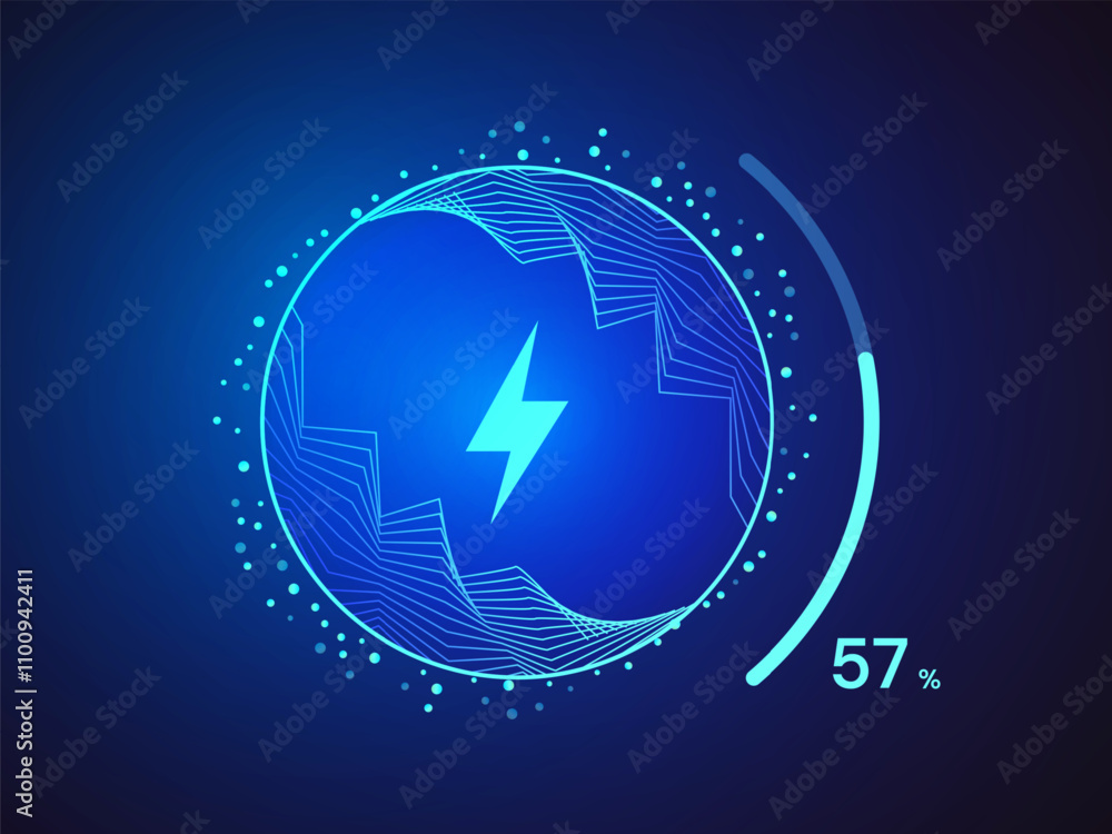 Poster electric vehicle battery charging dashboard hologram interface with lightning bolt symbol in technol