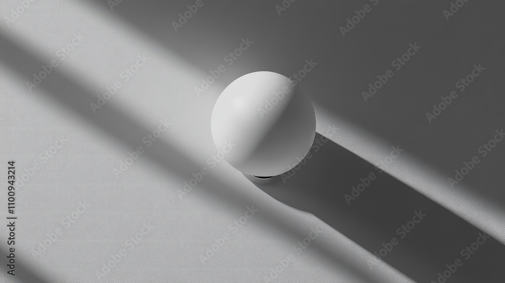 Poster a minimalist white sphere casting shadows on a gray surface in soft lighting, symbolizing simplicity