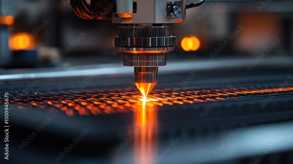 Poster automated cutting machines slicing through fabric layers with laser precision in a high-volume garme