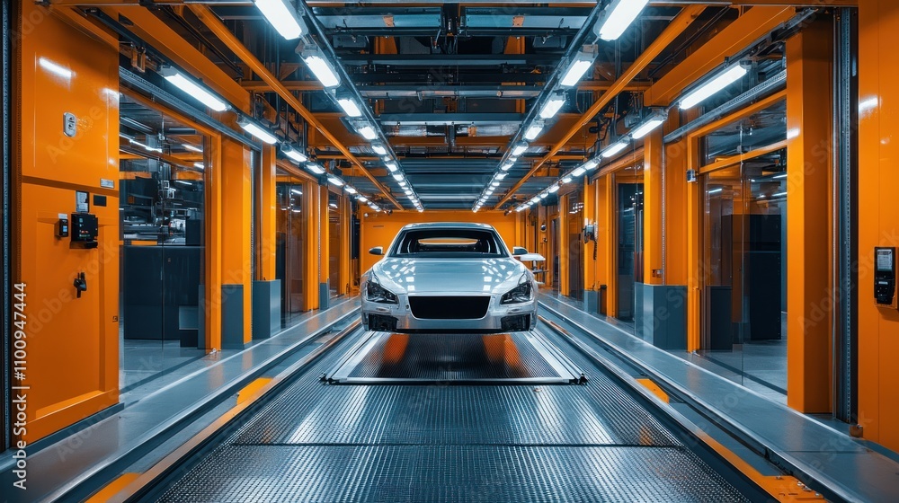 Poster conveyor system moving unfinished car bodies through stages of paint application and drying in a con