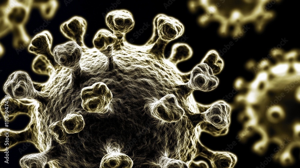 Poster detailed view of viral structure with spikes and envelope