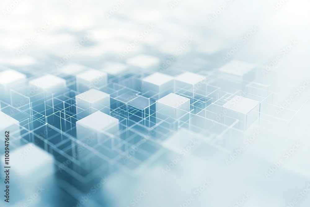 Aufkleber A soft-focus digital pattern of interconnected translucent cubes, creating a modern, abstract background with a futuristic feel.