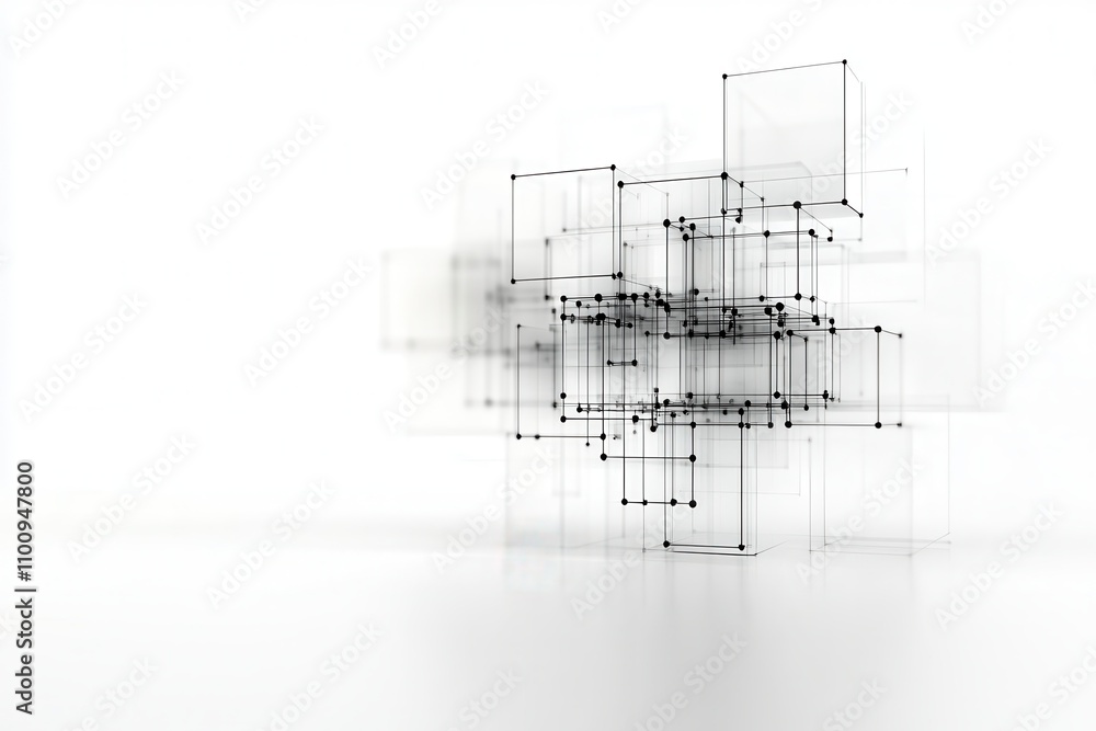 Poster a digital abstract composition featuring overlapping transparent geometric shapes in a minimalist st