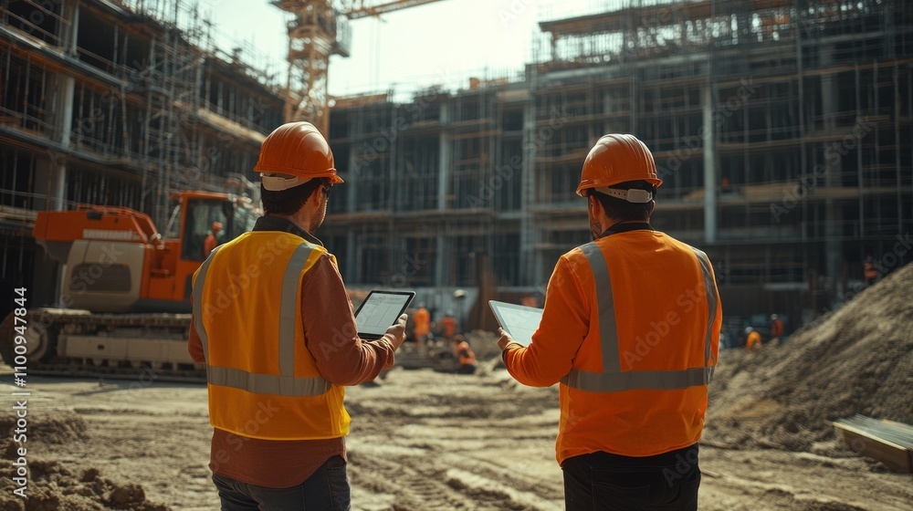Aufkleber engineers on site use tablets connected to the cloud to monitor and manage construction work.