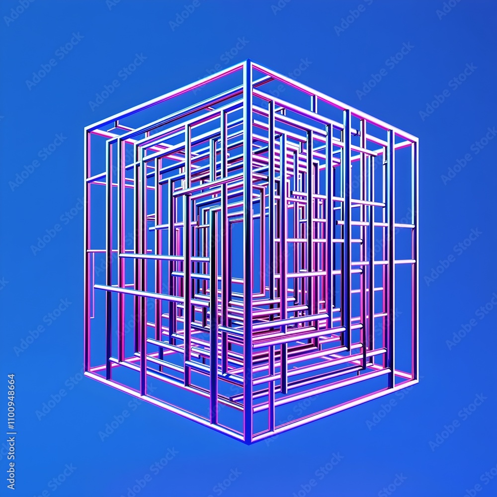 Poster abstract geometric wireframe structure on blue background