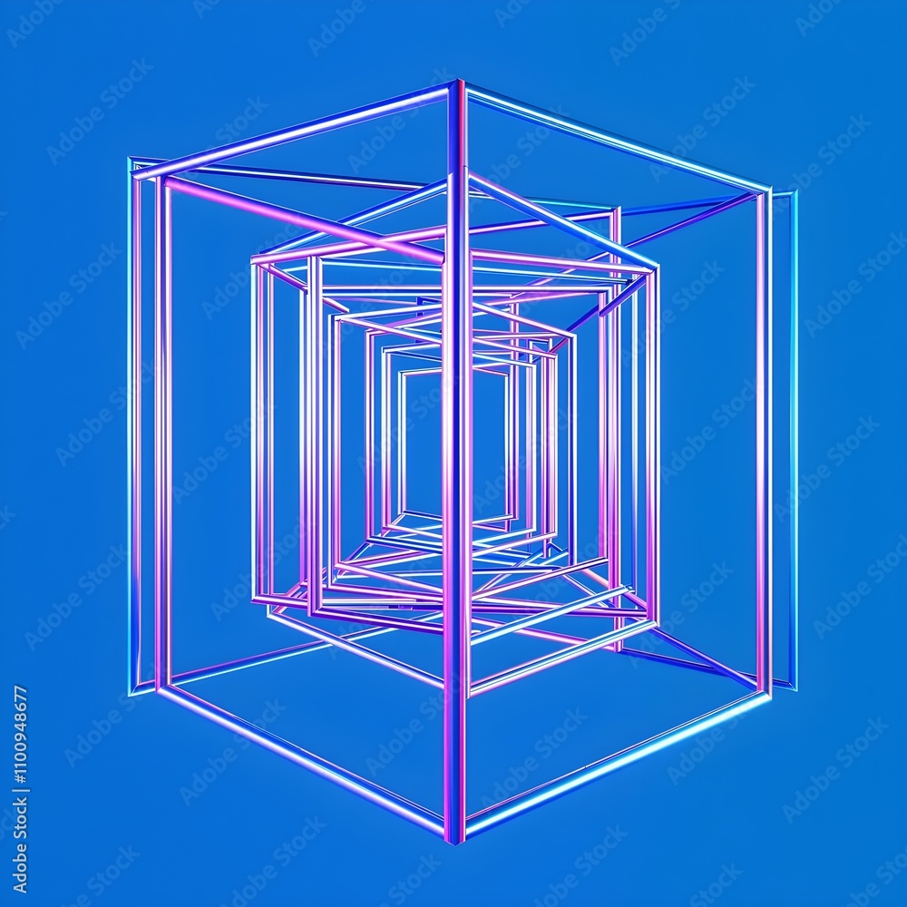 Poster abstract geometric wireframe structure on blue background