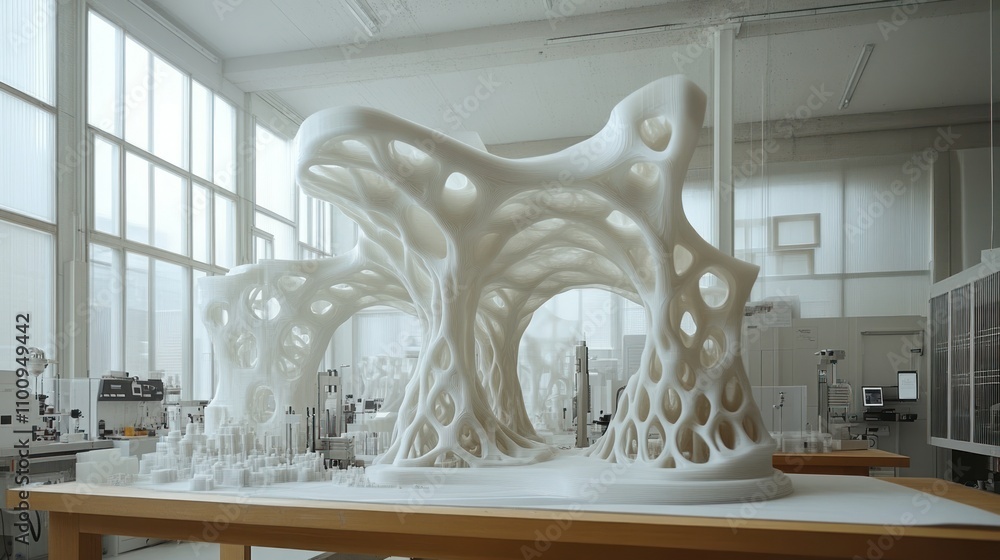 Poster large-scale 3d printer constructing architectural models from eco-friendly materials in an innovativ
