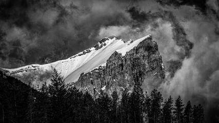 Snow covered Canadian Rocky Mountains, George Biggy Sr Road, Dead Man's Flats, Alberta, Canada