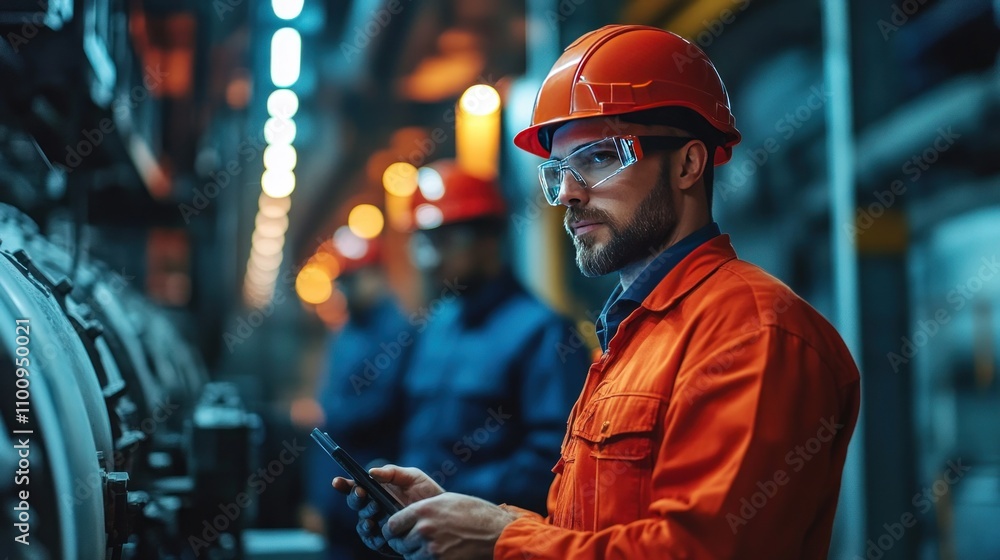 Aufkleber mining engineers are checking the operation of machines in an underground mine.