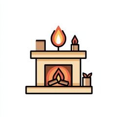 Fototapeta premium A cozy fireplace illustration with candles and a warm flame, creating a comforting atmosphere for home decor.